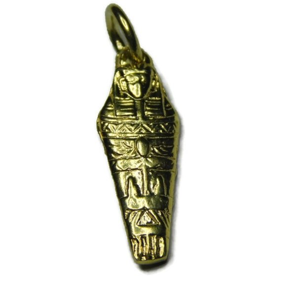 Jewelry - Sarcophagus Mummy Tomb pendant Charm 14k Yellow Gold.